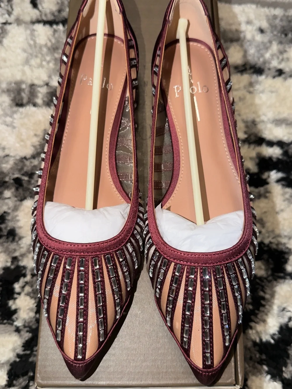 Paolo Burgundy Pointed Toe Embellished Flats